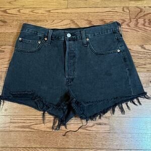 Levi's 501 Black Cutoff Denim Shorts Frayed Distressed Womens W31